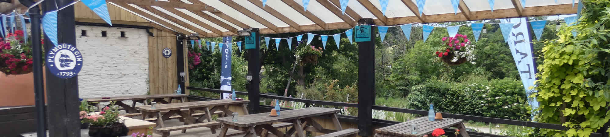 Covered seating in our beer garden